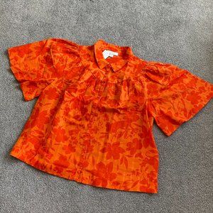 * Linen Charter Club Luxury Floral Wide Sleeves Orange Top Size M        - U1547